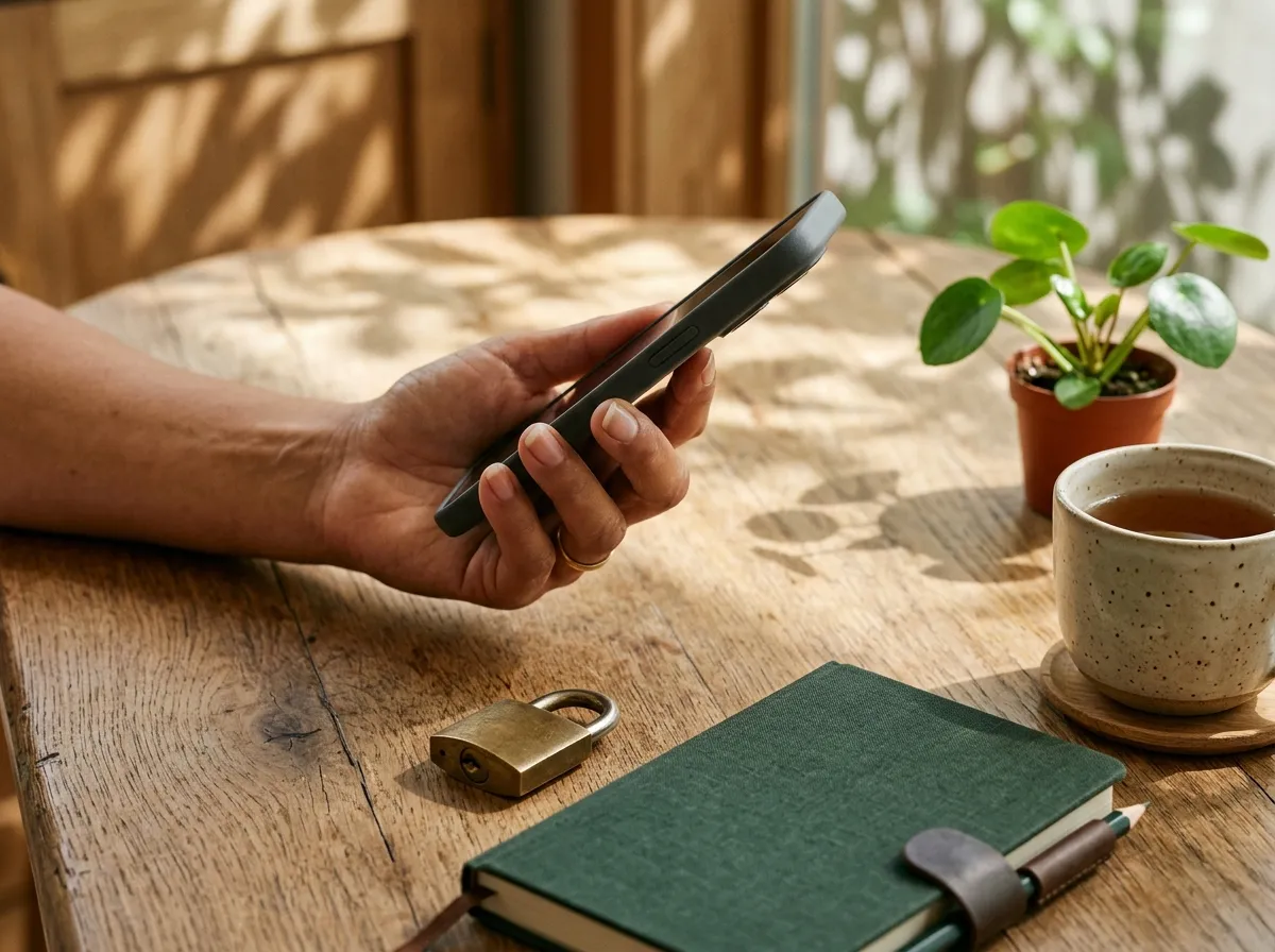 スマートフォンでカードの利用通知を確認する手元